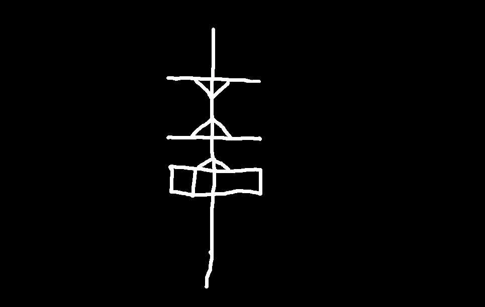 It's a crude drawing of what I saw, but it's accurate. The first thing I thought when I saw it was (Blair Witch Project). It kind of has the same feel to it. This symbol was in the center and several figures that looked like people raising there hands were below this.